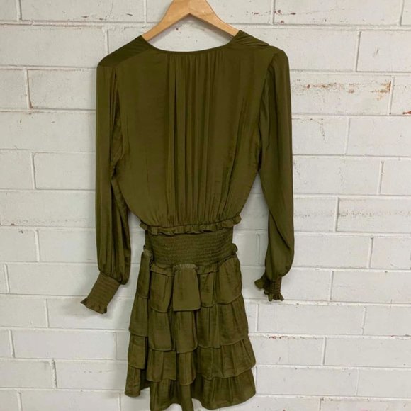 SEED HERITAGE Khaki Green Tiered Frill Long Sleeve Mini Dress - Picture 11 of 13